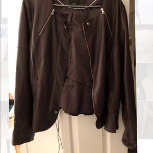 Burgundy Peplum BeBe Leather Jacket!